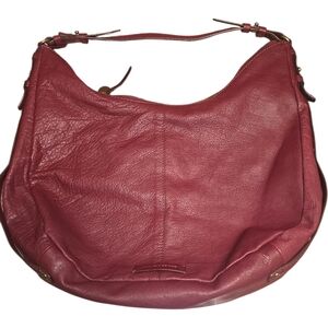 Lucky Brand Burgundy Leather Hobo Shoulder Bag Soft Pebbled Zip Top